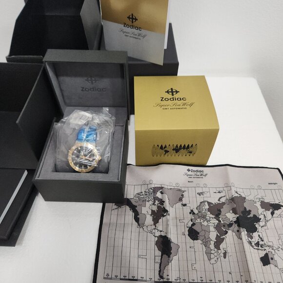 Zodiac Super Sea Wolf GMT Black Dial Two-tone Gold Stainless Steel Watch ZO9406 - Picture 5 of 8